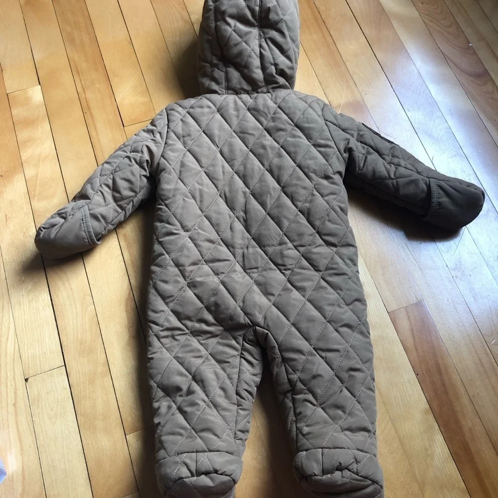 PERRY ELLIS Boy Brown‎ Tan Fleece Lined Quilted One Piece Baby Bunting Snowsuit - Picture 2 of 11